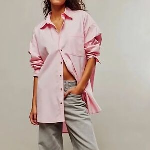 Free People WTF Freddie Oversized Long-Sleeve Pink Shirt Women's Size S